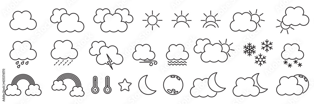 Set of line weather icons vector illustration Set of line weather icons vector illustration