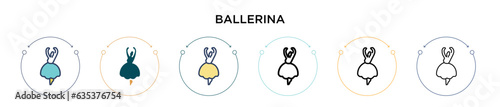 Ballerina icon in filled, thin line, outline and stroke style. Vector illustration of two colored and black ballerina vector icons designs can be used for mobile, ui, web