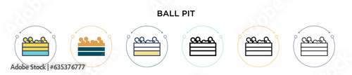Ball pit icon in filled, thin line, outline and stroke style. Vector illustration of two colored and black ball pit vector icons designs can be used for mobile, ui, web