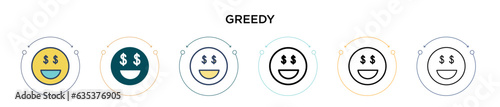 Greedy icon in filled, thin line, outline and stroke style. Vector illustration of two colored and black greedy vector icons designs can be used for mobile, ui, web