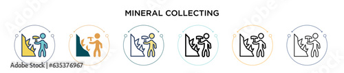 Mineral collecting icon in filled, thin line, outline and stroke style. Vector illustration of two colored and black mineral collecting vector icons designs can be used for mobile, ui, web