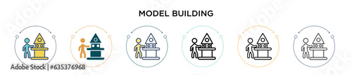 Model building icon in filled, thin line, outline and stroke style. Vector illustration of two colored and black model building vector icons designs can be used for mobile, ui, web