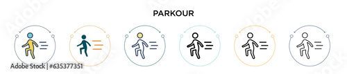 Parkour icon in filled, thin line, outline and stroke style. Vector illustration of two colored and black parkour vector icons designs can be used for mobile, ui, web