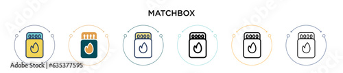 Matchbox icon in filled, thin line, outline and stroke style. Vector illustration of two colored and black matchbox vector icons designs can be used for mobile, ui, web