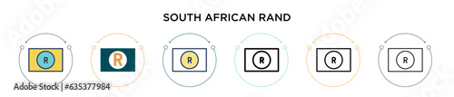 South african rand icon in filled, thin line, outline and stroke style. Vector illustration of two colored and black south african rand vector icons designs can be used for mobile, ui, web