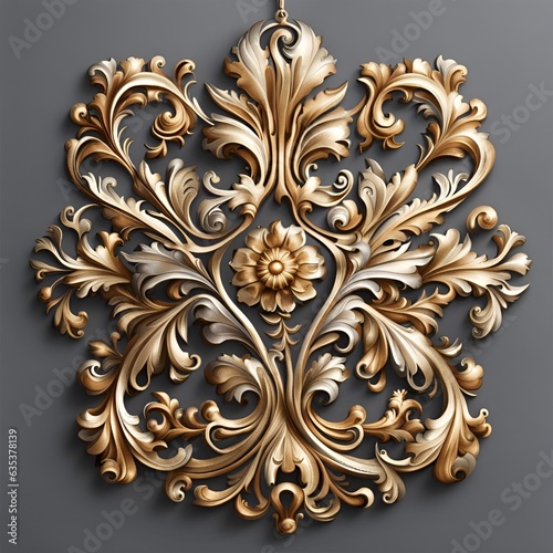 Ornate royal decorative golden ornaments, like floral patterns on a gray background. Noble and antique. Made with Generative AI