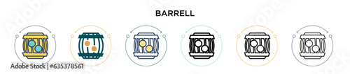 Barrell icon in filled, thin line, outline and stroke style. Vector illustration of two colored and black barrell vector icons designs can be used for mobile, ui, web