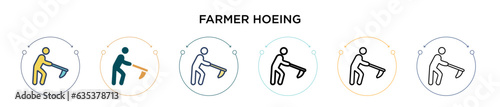 Farmer hoeing icon in filled, thin line, outline and stroke style. Vector illustration of two colored and black farmer hoeing vector icons designs can be used for mobile, ui, web