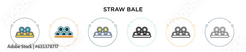Straw bale icon in filled, thin line, outline and stroke style. Vector illustration of two colored and black straw bale vector icons designs can be used for mobile, ui, web