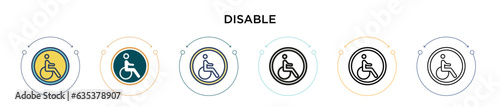 Disable sign icon in filled, thin line, outline and stroke style. Vector illustration of two colored and black disable sign vector icons designs can be used for mobile, ui, web