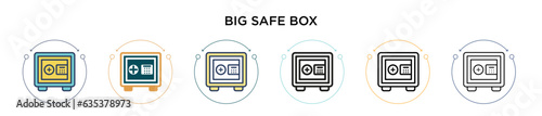 Big safe box icon in filled, thin line, outline and stroke style. Vector illustration of two colored and black big safe box vector icons designs can be used for mobile, ui, web