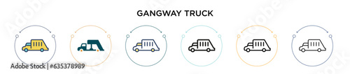 Gangway truck icon in filled, thin line, outline and stroke style. Vector illustration of two colored and black gangway truck vector icons designs can be used for mobile, ui, web
