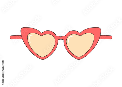 Heart shaped sunglasses. Groovy retro fashion style. Vector illustration isolated on white background.