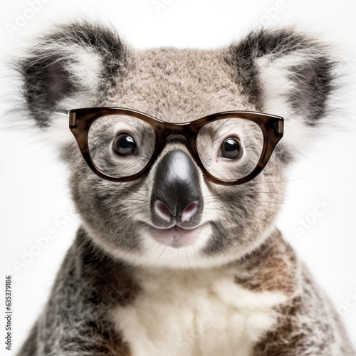 koala wearing glasses on white background