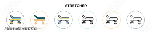 Stretcher icon in filled, thin line, outline and stroke style. Vector illustration of two colored and black stretcher vector icons designs can be used for mobile, ui, web