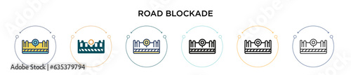 Road blockade icon in filled, thin line, outline and stroke style. Vector illustration of two colored and black road blockade vector icons designs can be used for mobile, ui, web