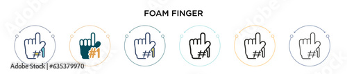 Foam finger icon in filled, thin line, outline and stroke style. Vector illustration of two colored and black foam finger vector icons designs can be used for mobile, ui, web