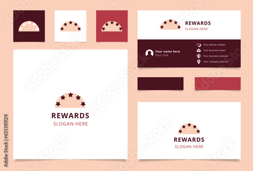 Rewards logo design with editable slogan. Branding book and business card template.
