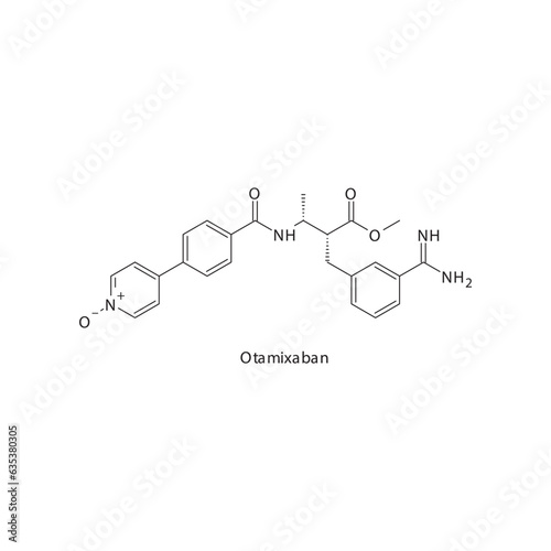 Otamixaban flat skeletal molecular structure Factor XA inhibitor drug used in risk of thrombosis treatment. Vector illustration.