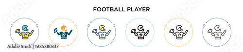 Football player icon in filled, thin line, outline and stroke style. Vector illustration of two colored and black football player vector icons designs can be used for mobile, ui, web