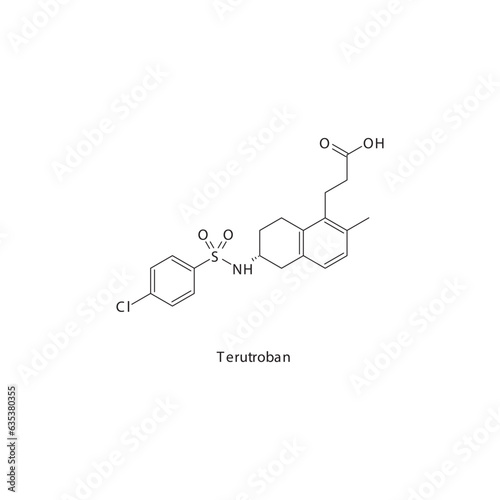 Terutroban  flat skeletal molecular structure Thromboxane receptor antagonist drug used in risk of thrombosis treatment. Vector illustration.