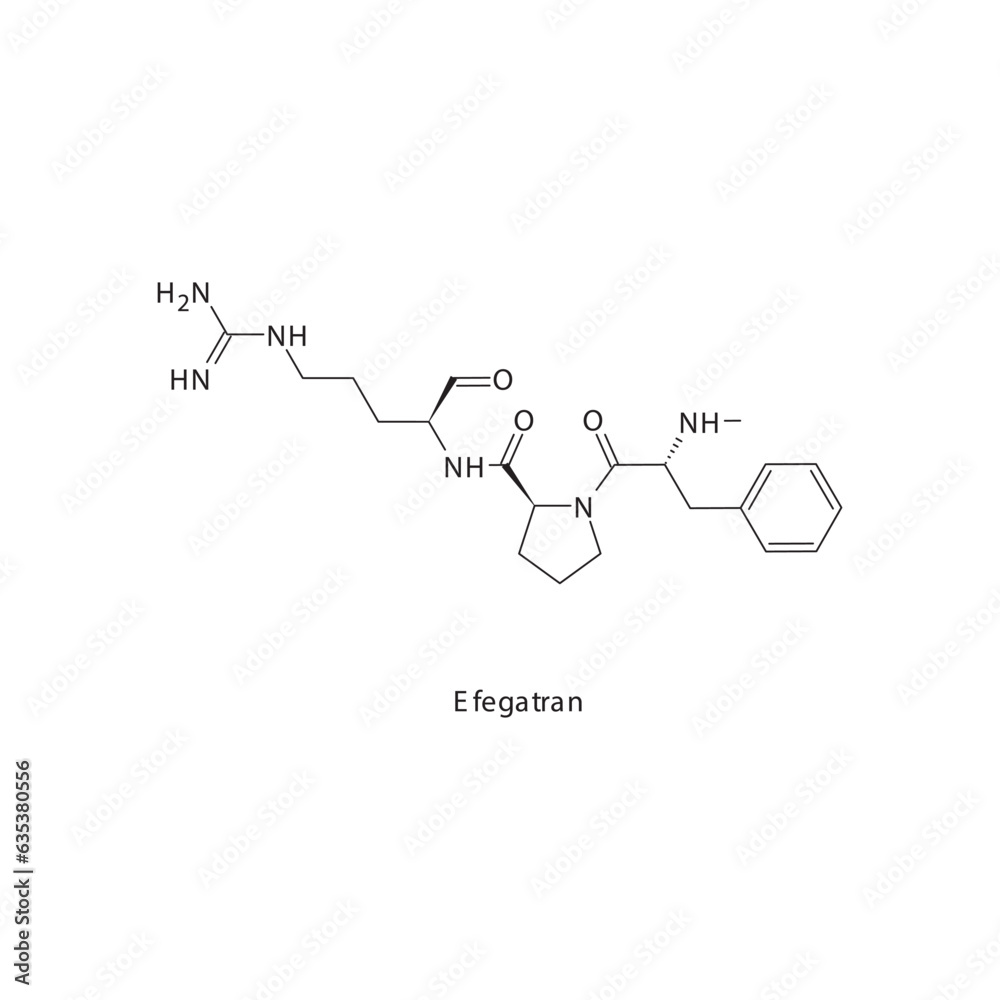 Efegatran flat skeletal molecular structure Thrombin inhibitor drug used in risk of thrombosis treatment. Vector illustration. Efegatran flat skeletal molecular structure Thrombin inhibitor drug used in risk of thrombosis treatment. Vector illustration.