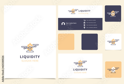 Liquidity logo design with editable slogan. Branding book and business card template.