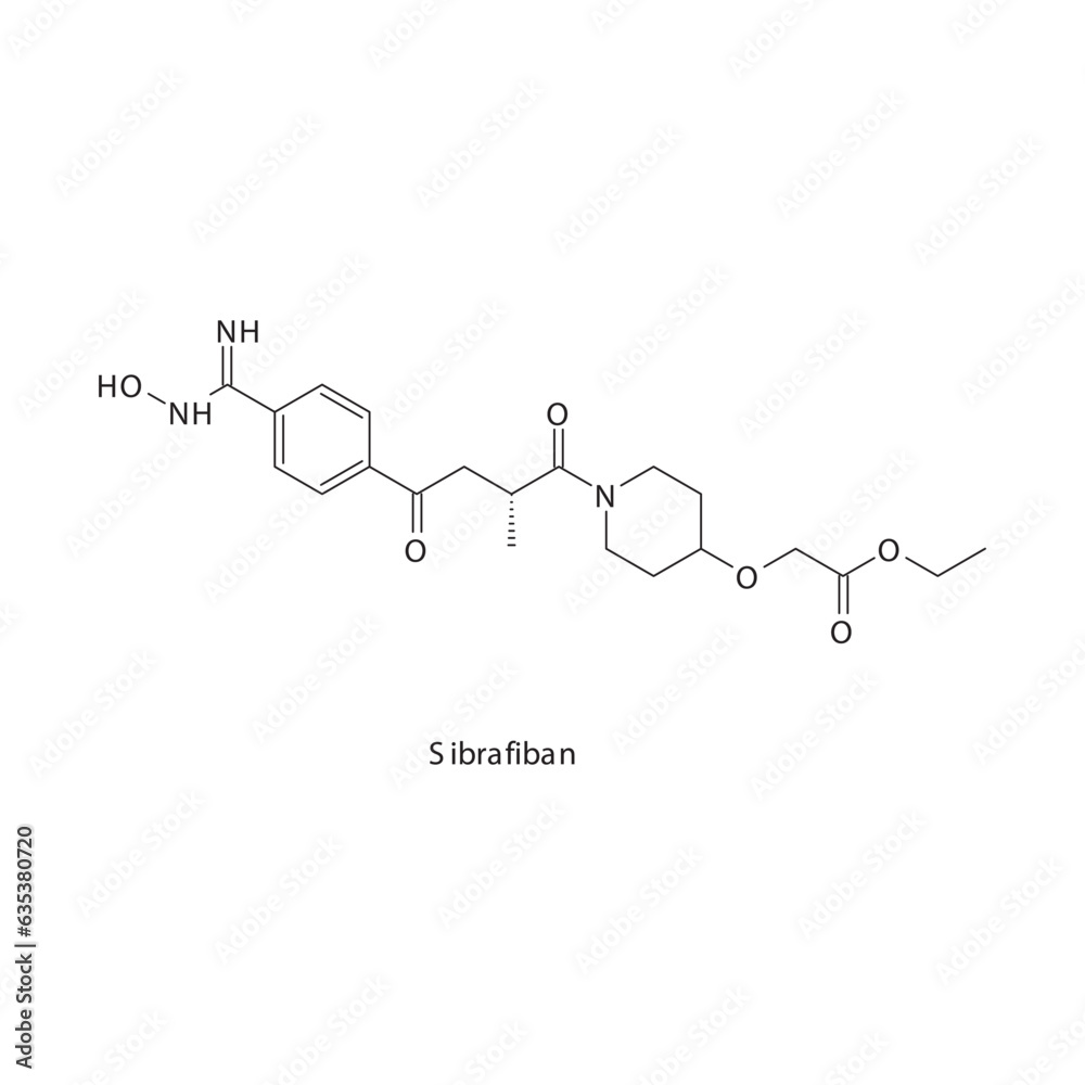 Sibrafiban  flat skeletal molecular structure Glycoprotein IIb/IIIa inhibitors drug used in risk of thrombosis treatment. Vector illustration.