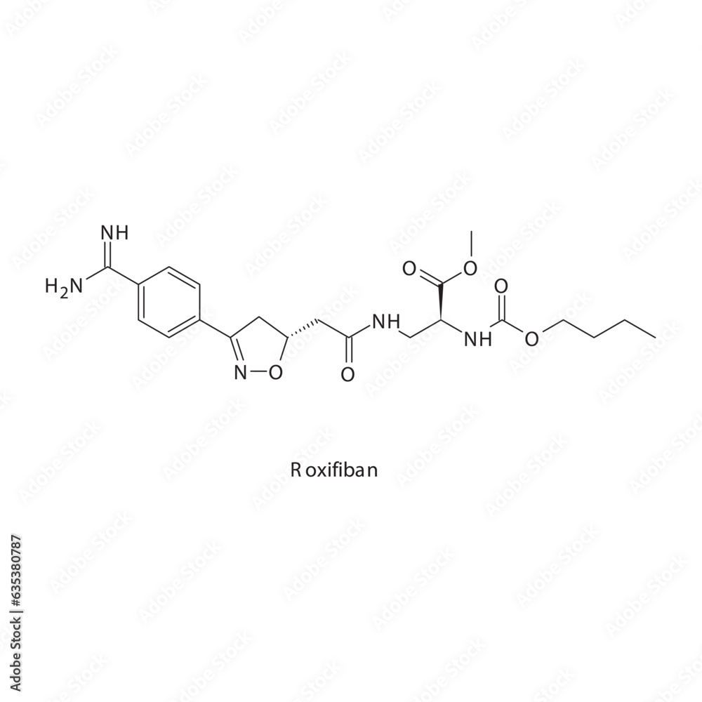 Roxifiban flat skeletal molecular structure Glycoprotein IIb/IIIa inhibitors drug used in risk of thrombosis treatment. Vector illustration.