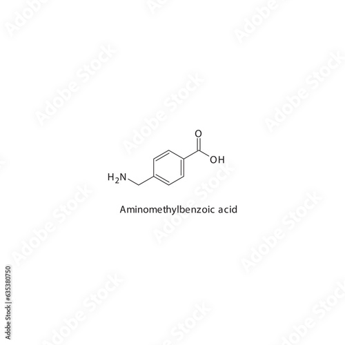 Aminomethylbenzoic acid flat skeletal molecular structure Antifibrinolytics  drug used in risk of bleeding treatment. Vector illustration.