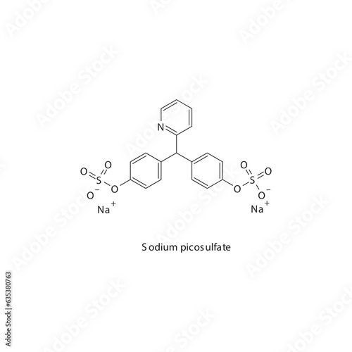 Sodium picosulfate flat skeletal molecular structure Laxative drug used in constipation treatment. Vector illustration.