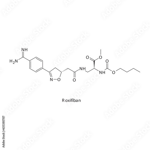 Roxifiban flat skeletal molecular structure Glycoprotein IIb/IIIa inhibitors drug used in risk of thrombosis treatment. Vector illustration.