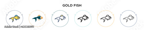 Gold fish icon in filled, thin line, outline and stroke style. Vector illustration of two colored and black gold fish vector icons designs can be used for mobile, ui, web