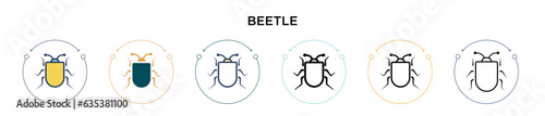 Beetle icon in filled, thin line, outline and stroke style. Vector illustration of two colored and black beetle vector icons designs can be used for mobile, ui, web