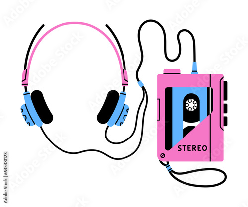 Headphones with Stereo Player as Bright Item from Nineties Vector Illustration