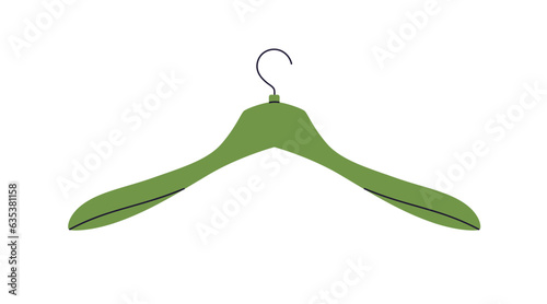 Plastic clothes hanger with hook. Empty accessory for storing apparel, hanging top garment in cloakroom. Storage rack for wardrobe. Flat vector illustration isolated on white background