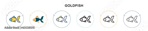 Goldfish icon in filled, thin line, outline and stroke style. Vector illustration of two colored and black goldfish vector icons designs can be used for mobile, ui, web