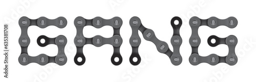 Vector text GANG created from realistic bike chain. Isolated on white background.