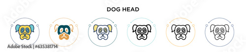 Dog head icon in filled, thin line, outline and stroke style. Vector illustration of two colored and black dog head vector icons designs can be used for mobile, ui, web