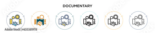 Documentary icon in filled, thin line, outline and stroke style. Vector illustration of two colored and black documentary vector icons designs can be used for mobile, ui, web