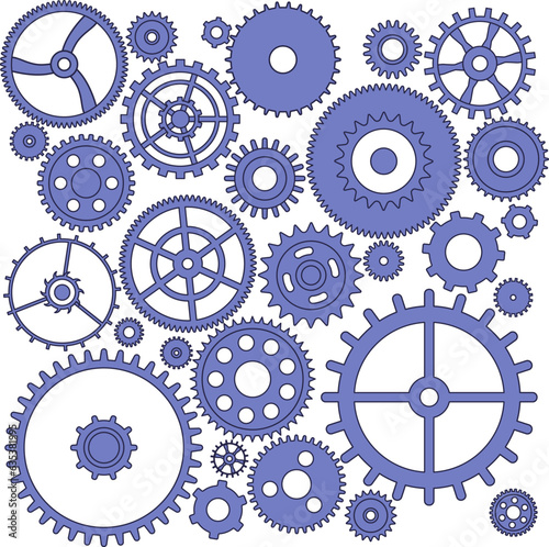 Set of various mechanical and watch gears.