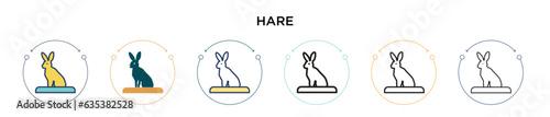 Hare icon in filled, thin line, outline and stroke style. Vector illustration of two colored and black hare vector icons designs can be used for mobile, ui, web