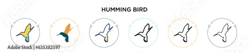 Humming bird icon in filled, thin line, outline and stroke style. Vector illustration of two colored and black humming bird vector icons designs can be used for mobile, ui, web