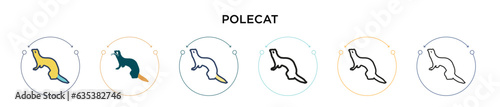 Polecat icon in filled, thin line, outline and stroke style. Vector illustration of two colored and black polecat vector icons designs can be used for mobile, ui, web