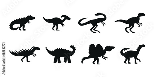 Flat vector silhouette illustrations of dinosaurs © stasylionet