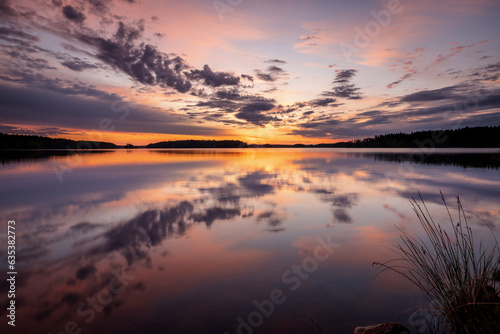 Sunset in summer at Lake Saimma, Finland