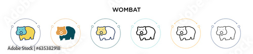 Wombat icon in filled, thin line, outline and stroke style. Vector illustration of two colored and black wombat vector icons designs can be used for mobile, ui, web