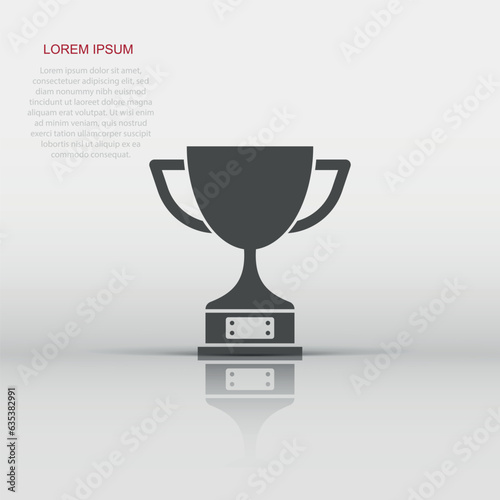 Trophy cup icon in flat style. Goblet prize vector illustration on isolated background. Award sign business concept.
