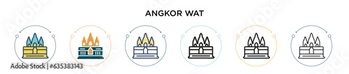 Angkor wat icon in filled, thin line, outline and stroke style. Vector illustration of two colored and black angkor wat vector icons designs can be used for mobile, ui, web