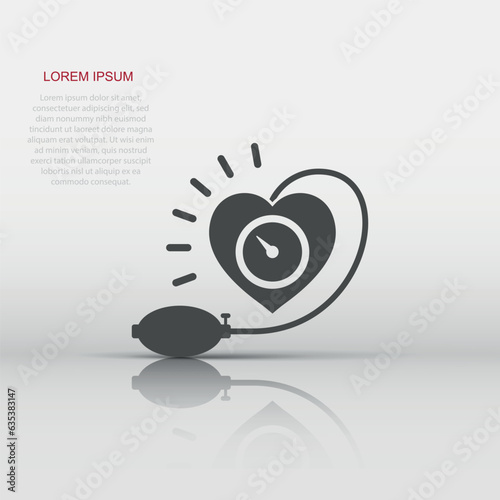 Arterial blood pressure icon in flat style. Heartbeat monitor vector illustration on isolated background. Pulse diagnosis sign business concept.